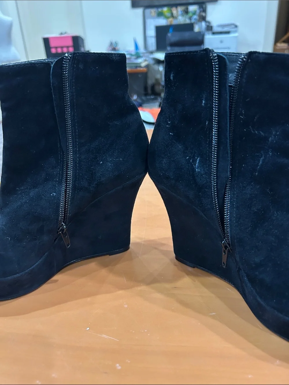 Women's Black Suede Wedge Ankle Boots - Classic Elevation